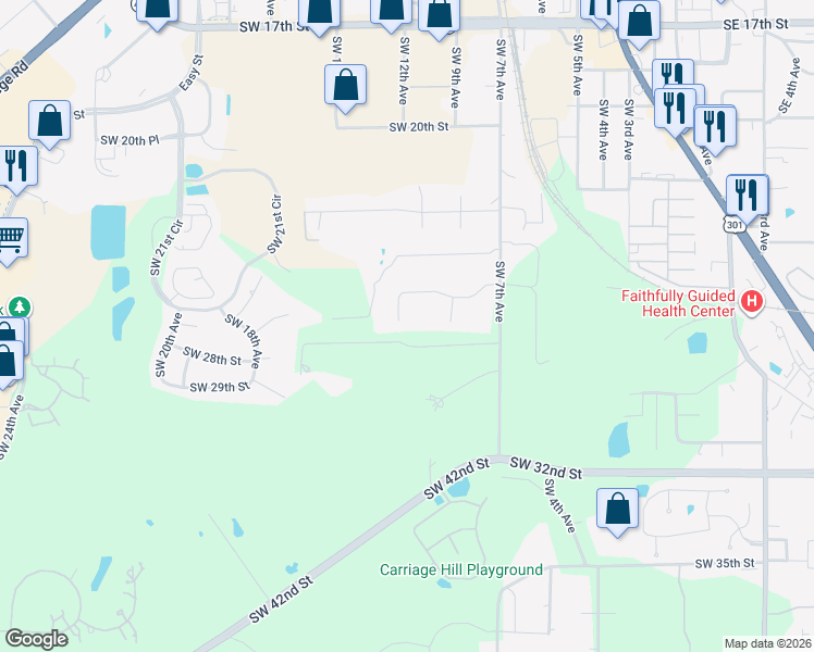 map of restaurants, bars, coffee shops, grocery stores, and more near 1232 Southwest 26th Street in Ocala