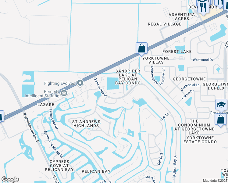 map of restaurants, bars, coffee shops, grocery stores, and more near 129 Golden Eye Drive in Daytona Beach