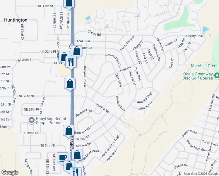 map of restaurants, bars, coffee shops, grocery stores, and more near 12 Banyan Course Run in Ocala