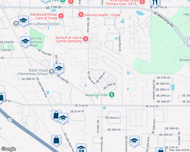 map of restaurants, bars, coffee shops, grocery stores, and more near 2729 Southeast 19th Court in Ocala