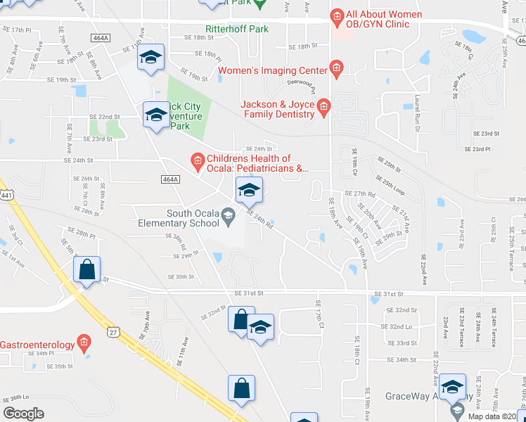 map of restaurants, bars, coffee shops, grocery stores, and more near 1501 Southeast 24th Road in Ocala