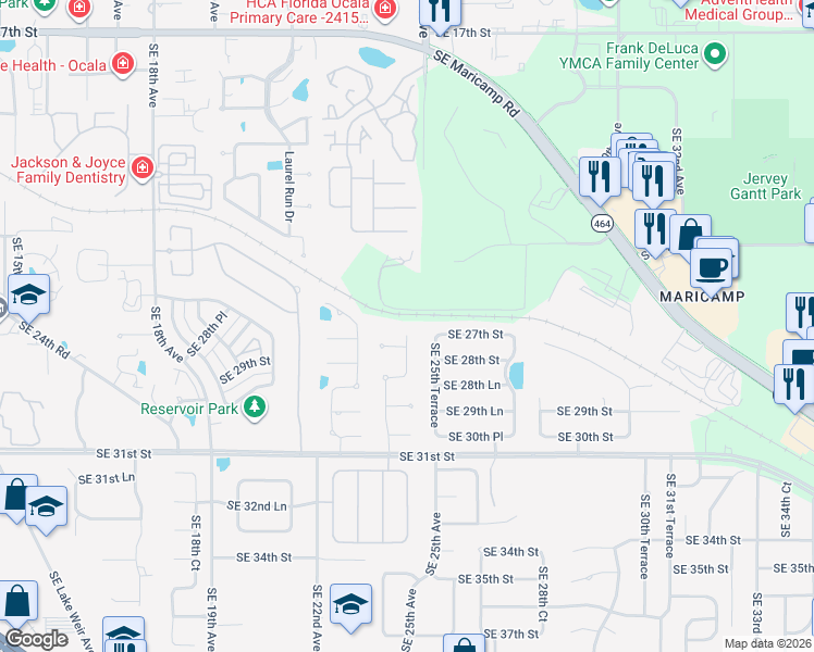 map of restaurants, bars, coffee shops, grocery stores, and more near 2614 Southeast 25th Court in Ocala