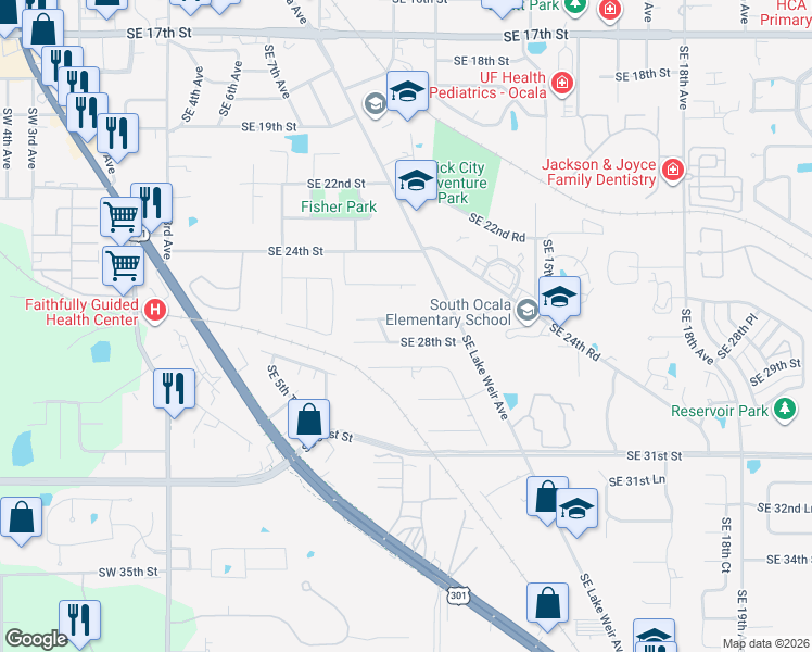 map of restaurants, bars, coffee shops, grocery stores, and more near 1000 Southeast 27th Street in Ocala