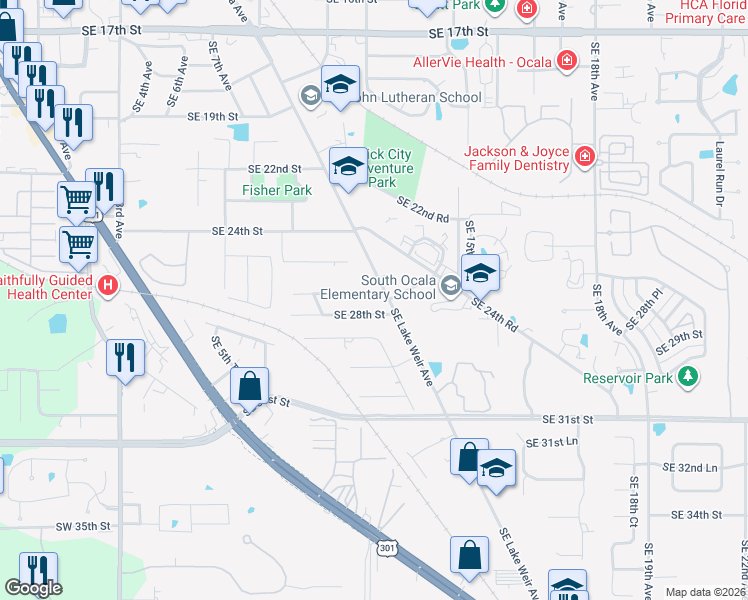 map of restaurants, bars, coffee shops, grocery stores, and more near 1110 SE 27th St in Ocala