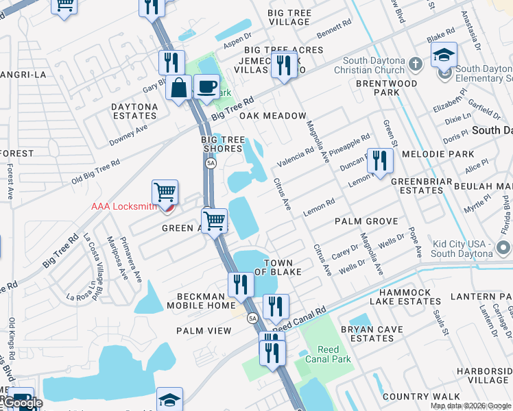 map of restaurants, bars, coffee shops, grocery stores, and more near 964 Duncan Road in South Daytona
