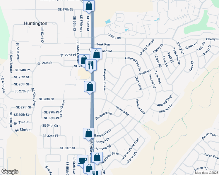map of restaurants, bars, coffee shops, grocery stores, and more near 5 Teak Loop in Ocala
