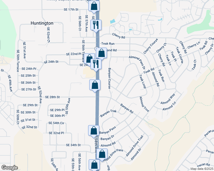 map of restaurants, bars, coffee shops, grocery stores, and more near 5 Teak Loop in Ocala