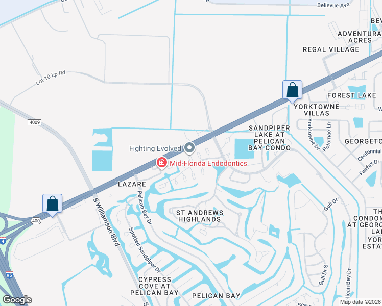 map of restaurants, bars, coffee shops, grocery stores, and more near 101 Chickadee Court in Daytona Beach