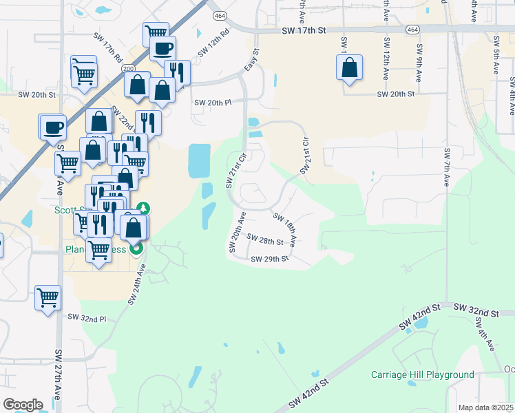 map of restaurants, bars, coffee shops, grocery stores, and more near 2647 Southwest 20th Circle in Ocala