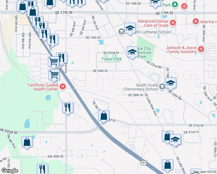 map of restaurants, bars, coffee shops, grocery stores, and more near 2700 Southeast 8th Avenue in Ocala