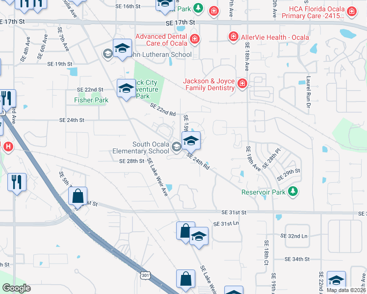 map of restaurants, bars, coffee shops, grocery stores, and more near 1406 Southeast 27th Street in Ocala