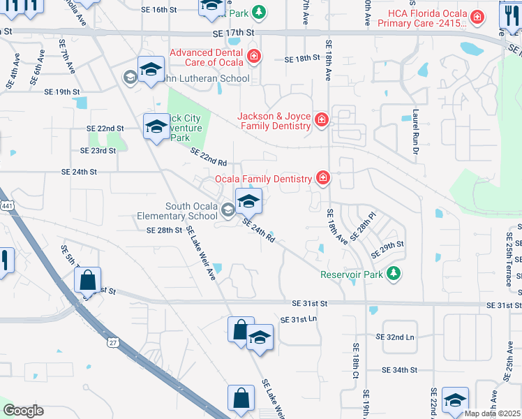 map of restaurants, bars, coffee shops, grocery stores, and more near 1501 Southeast 24th Road in Ocala