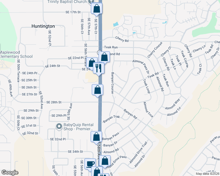 map of restaurants, bars, coffee shops, grocery stores, and more near 5 Teak Loop in Ocala