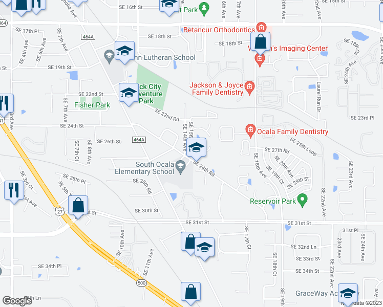 map of restaurants, bars, coffee shops, grocery stores, and more near 1430 Southeast 24th Road in Ocala