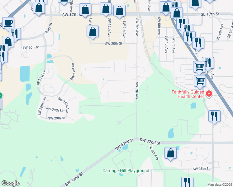map of restaurants, bars, coffee shops, grocery stores, and more near 1232 Southwest 26th Street in Ocala