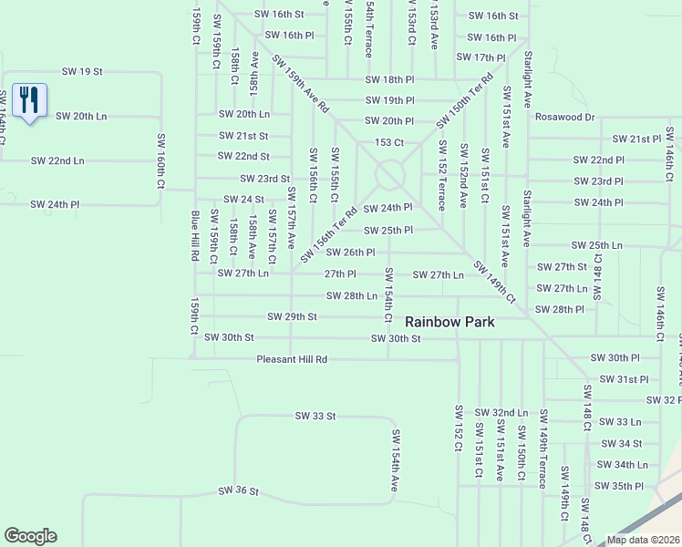 map of restaurants, bars, coffee shops, grocery stores, and more near 15401-15699 Southwest 28th Lane in Ocala