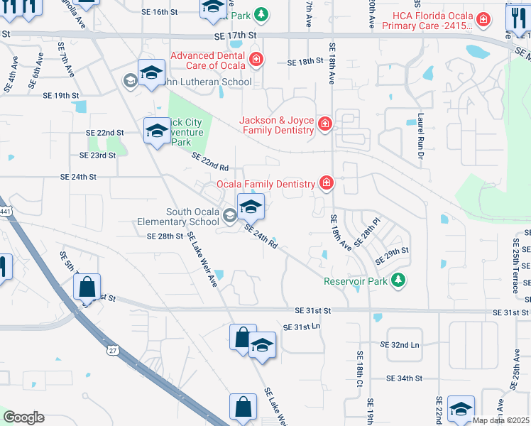 map of restaurants, bars, coffee shops, grocery stores, and more near 1501 Southeast 24th Road in Ocala