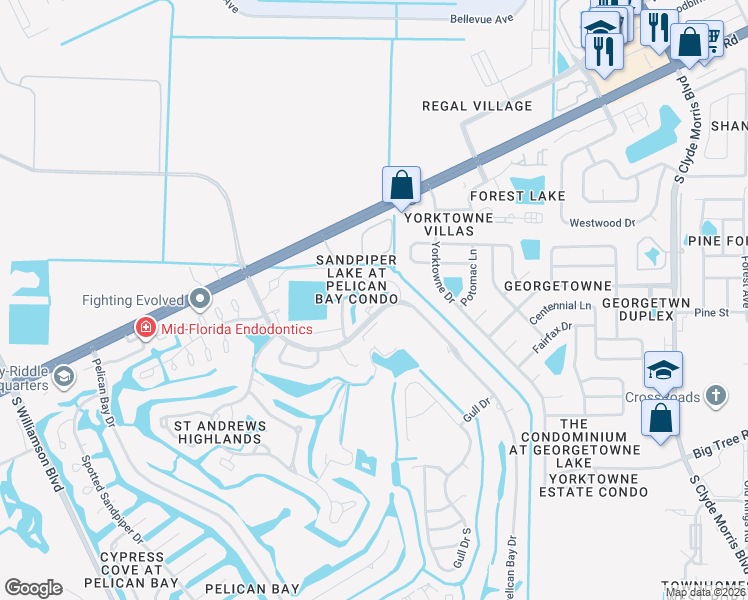 map of restaurants, bars, coffee shops, grocery stores, and more near 149 Blue Heron Drive in Daytona Beach