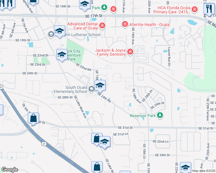 map of restaurants, bars, coffee shops, grocery stores, and more near 1615 Southeast 25th Street in Ocala
