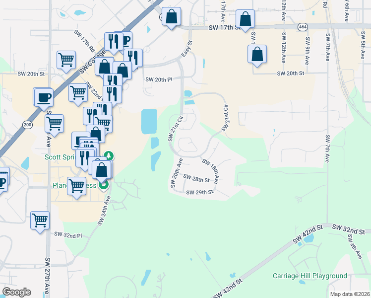 map of restaurants, bars, coffee shops, grocery stores, and more near 2629 Southwest 20th Circle in Ocala