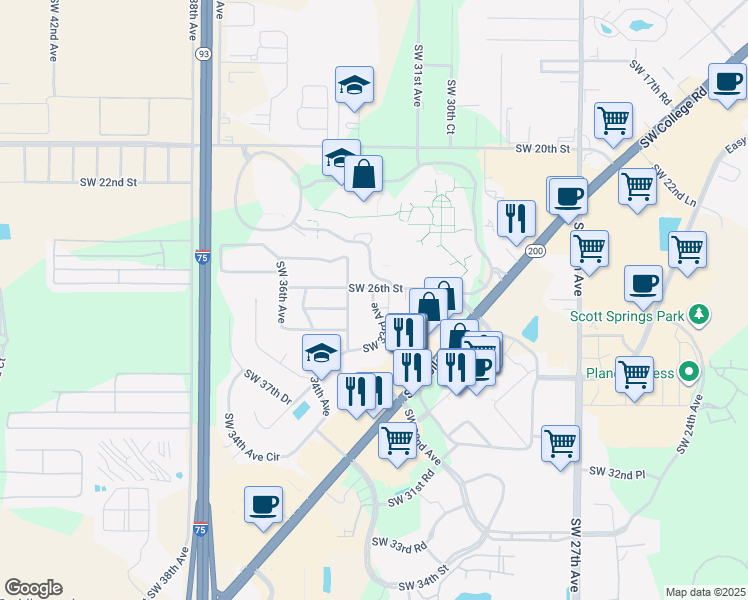 map of restaurants, bars, coffee shops, grocery stores, and more near 3220 Southwest 26th Street in Ocala