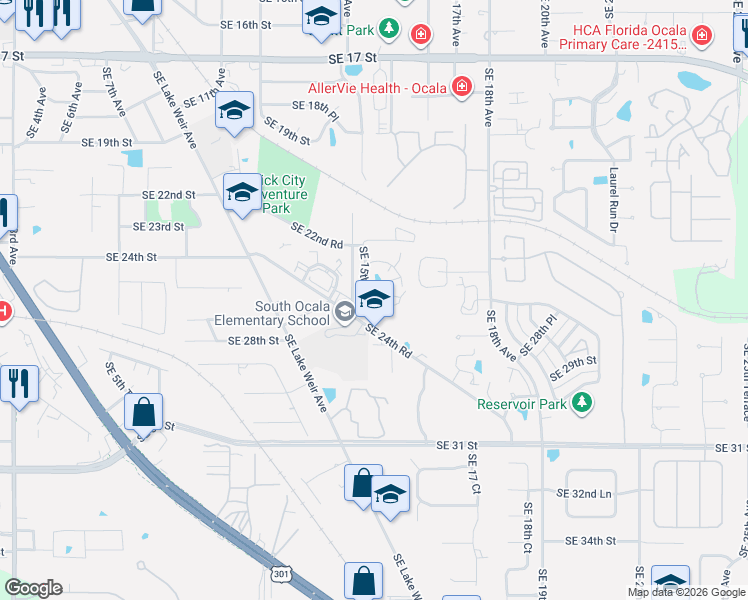 map of restaurants, bars, coffee shops, grocery stores, and more near 2555 Southeast 15th Avenue in Ocala