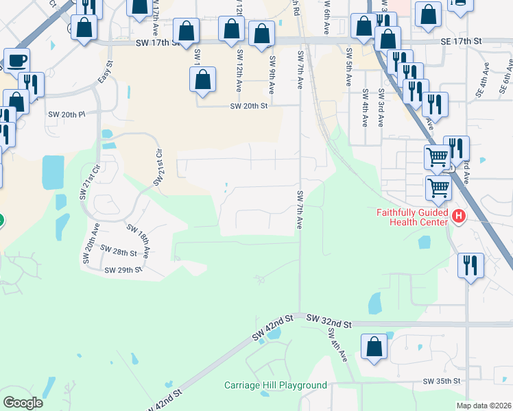 map of restaurants, bars, coffee shops, grocery stores, and more near 1021 Southwest 26th Street in Ocala