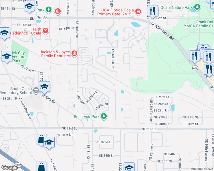 map of restaurants, bars, coffee shops, grocery stores, and more near 2115 Southeast 25th Loop in Ocala