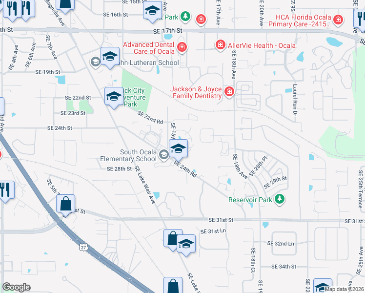 map of restaurants, bars, coffee shops, grocery stores, and more near 2555 Southeast 15th Avenue in Ocala