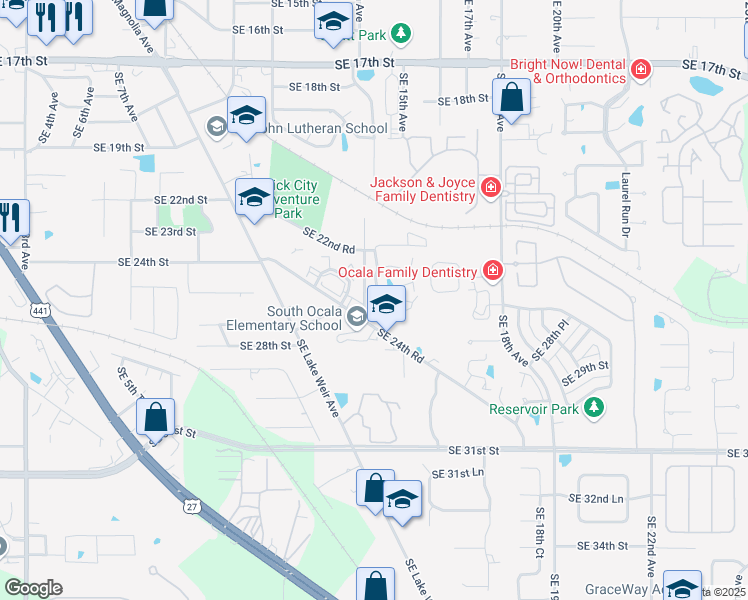 map of restaurants, bars, coffee shops, grocery stores, and more near 2555 Southeast 15th Avenue in Ocala