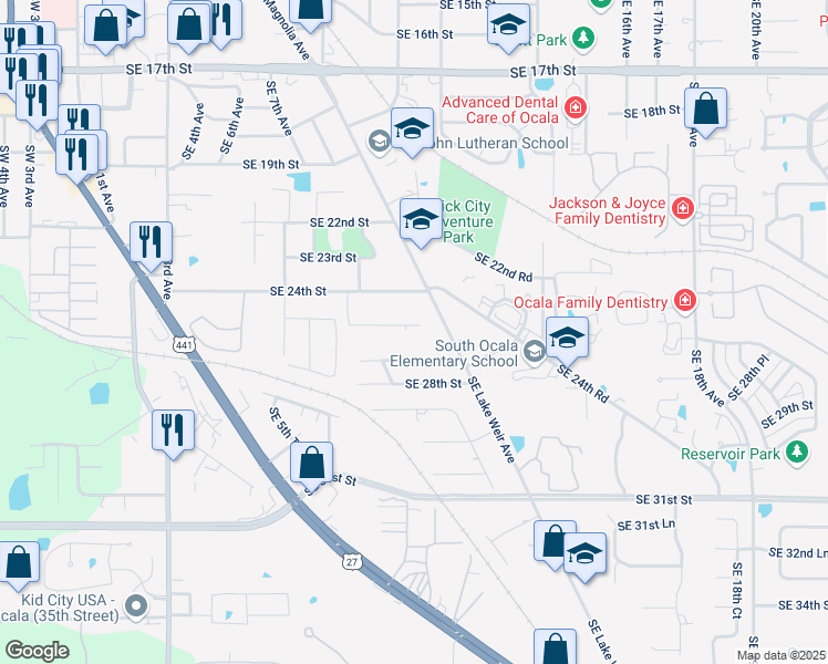 map of restaurants, bars, coffee shops, grocery stores, and more near 1007 Southeast 26th Street in Ocala
