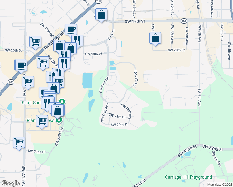 map of restaurants, bars, coffee shops, grocery stores, and more near 2631 Southwest 20th Circle in Ocala