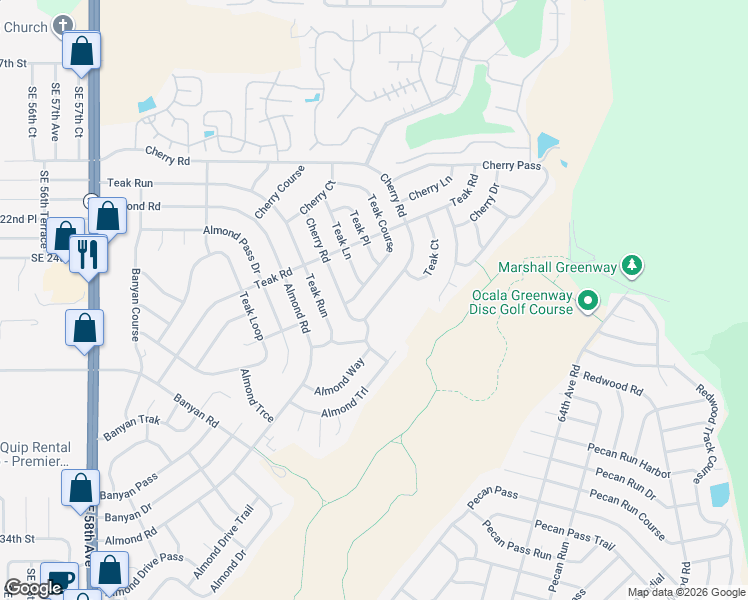 map of restaurants, bars, coffee shops, grocery stores, and more near 6723 Cherry Road in Ocala