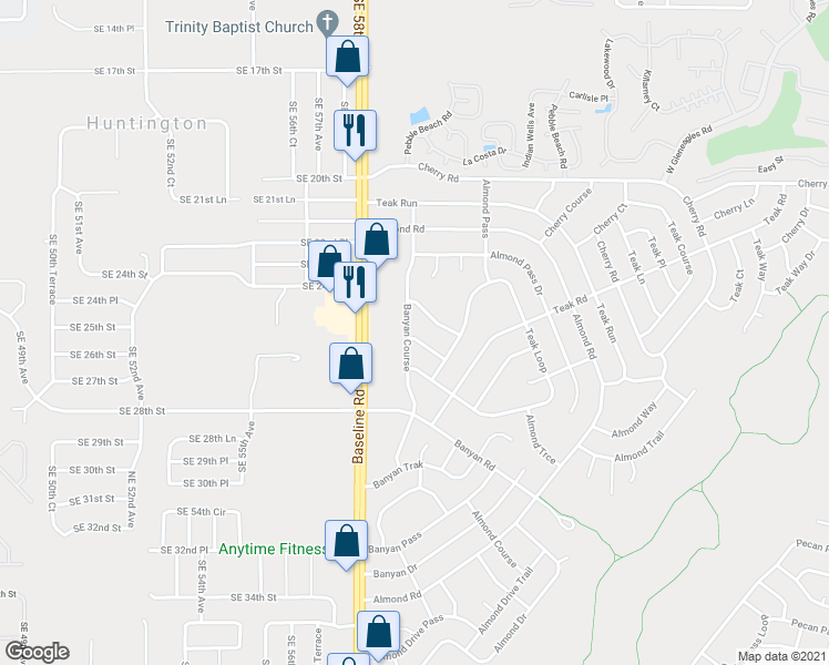 map of restaurants, bars, coffee shops, grocery stores, and more near 33 Banyan Course in Ocala