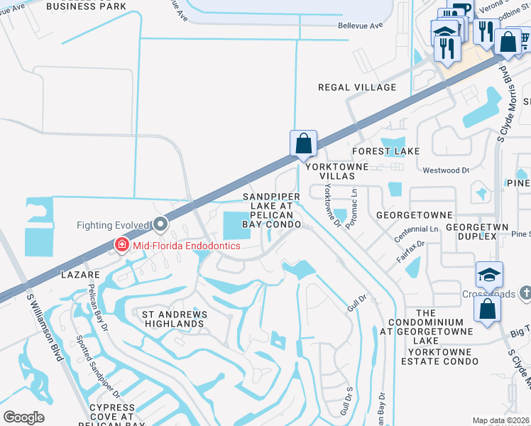 map of restaurants, bars, coffee shops, grocery stores, and more near 133 Blue Heron Drive in Daytona Beach
