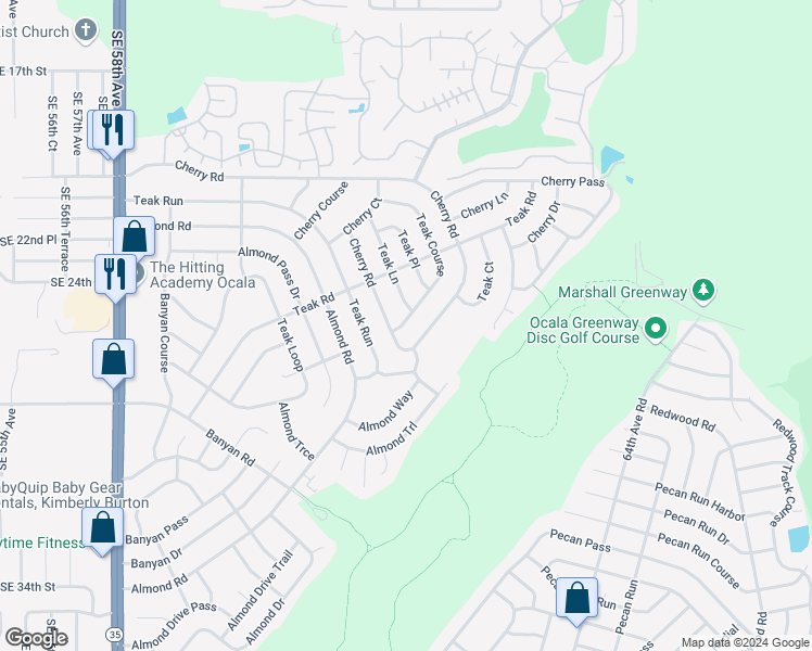 map of restaurants, bars, coffee shops, grocery stores, and more near 5 Teak Cse in Ocala