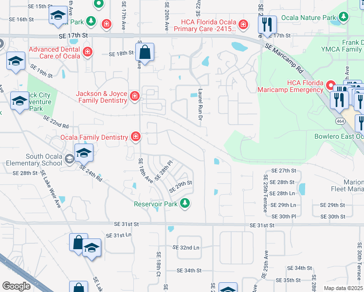 map of restaurants, bars, coffee shops, grocery stores, and more near 2105 Southeast 25th Loop in Ocala