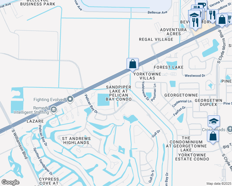map of restaurants, bars, coffee shops, grocery stores, and more near 133 Blue Heron Drive in Daytona Beach