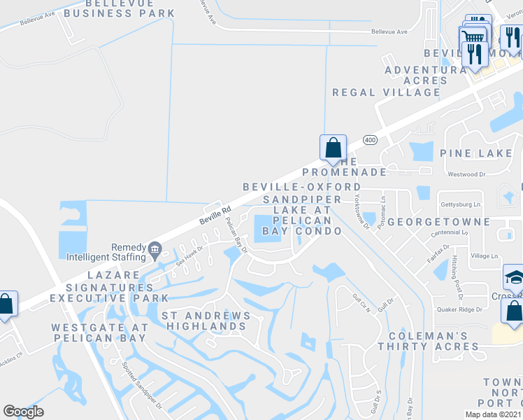 map of restaurants, bars, coffee shops, grocery stores, and more near 121 Grey Widgeon Court in Daytona Beach