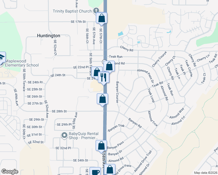 map of restaurants, bars, coffee shops, grocery stores, and more near 2501 Southeast 58th Avenue in Ocala