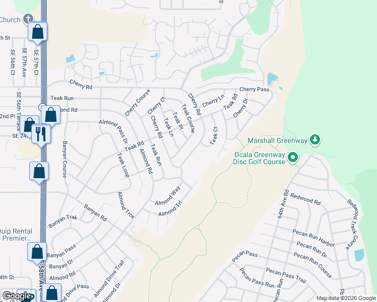 map of restaurants, bars, coffee shops, grocery stores, and more near 6723 Cherry Road in Ocala