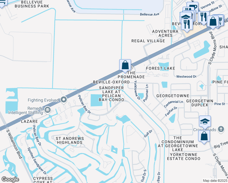 map of restaurants, bars, coffee shops, grocery stores, and more near 133 Blue Heron Drive in Daytona Beach