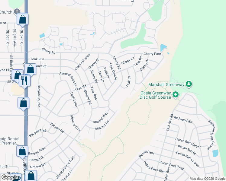 map of restaurants, bars, coffee shops, grocery stores, and more near 6723 Cherry Road in Ocala