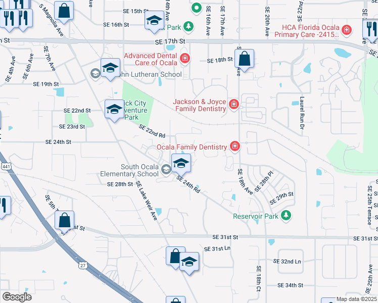 map of restaurants, bars, coffee shops, grocery stores, and more near 1615 Southeast 25th Street in Ocala