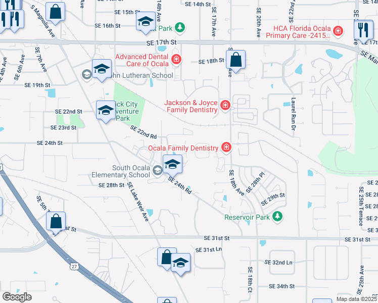 map of restaurants, bars, coffee shops, grocery stores, and more near 1615 Southeast 25th Street in Ocala