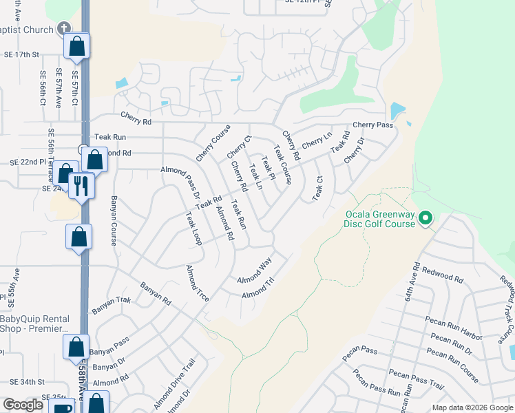 map of restaurants, bars, coffee shops, grocery stores, and more near 5 Teak Cse in Ocala