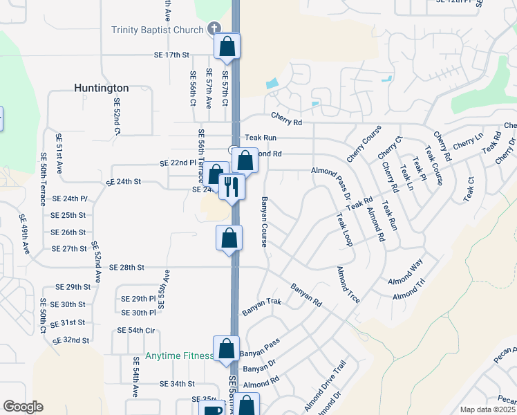 map of restaurants, bars, coffee shops, grocery stores, and more near 33 Banyan Course in Ocala