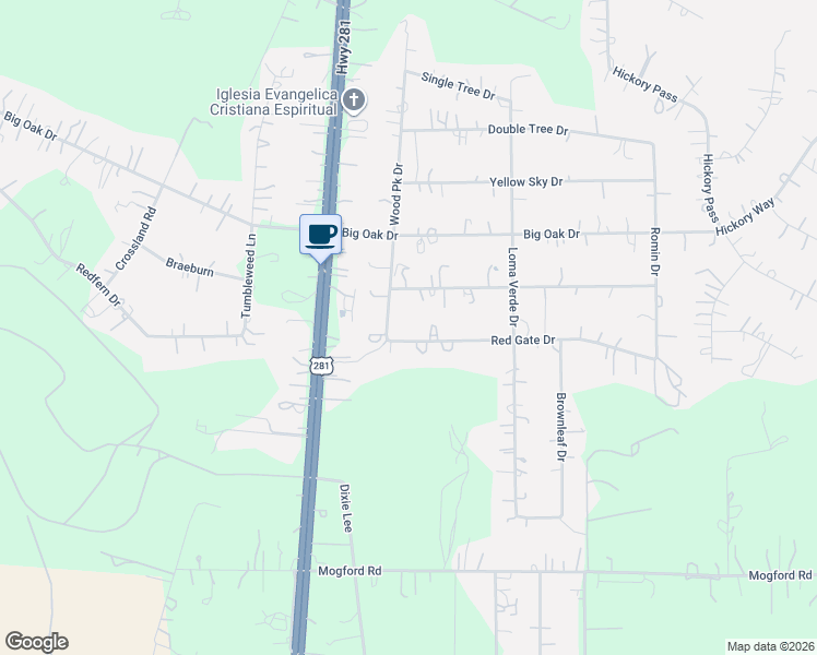 map of restaurants, bars, coffee shops, grocery stores, and more near 1200 Red Gate Drive in San Antonio