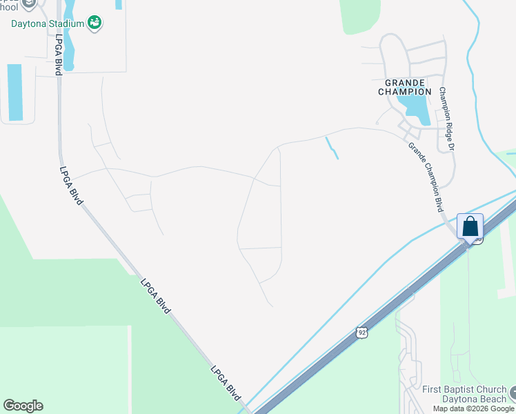 map of restaurants, bars, coffee shops, grocery stores, and more near 4218 Lpga Boulevard in Daytona Beach