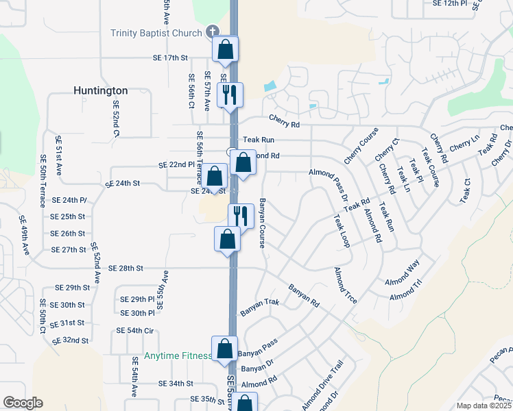 map of restaurants, bars, coffee shops, grocery stores, and more near 33 Banyan Course in Ocala